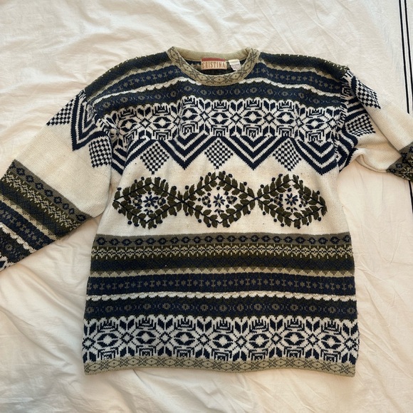 Vintage Sweaters - Vintage green Fair Isle Knit Sweater Hygge